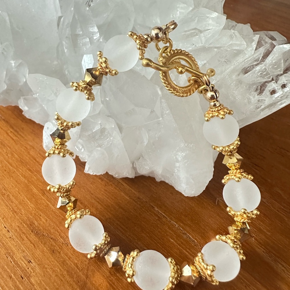 Bracelet earrings set Vermeil and frosted Swarovski elements